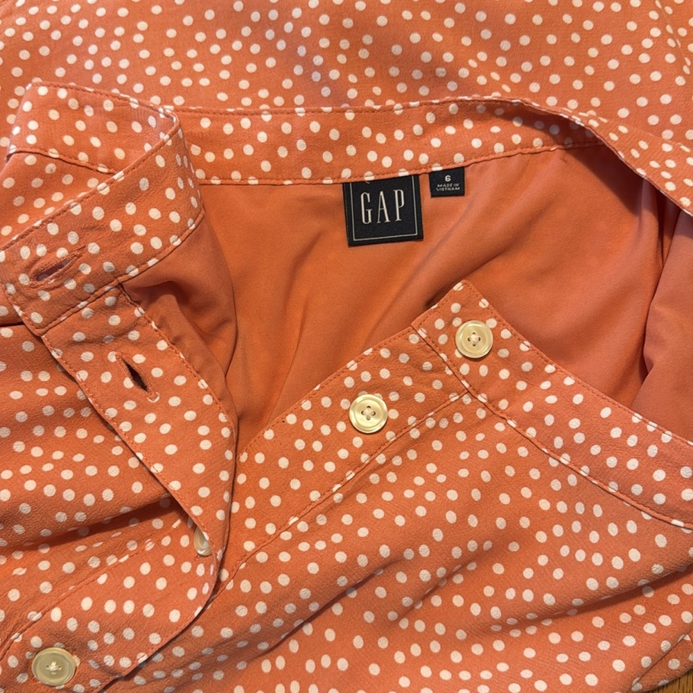 vintage GAP polka dot silky button down circle mini skirt, peach orange white, 6 - Picture 9 of 9